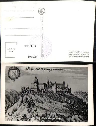 652948,Matthäus Merian Merianstich 1649 Schloss u. Festung Landskron b. Villach Austria