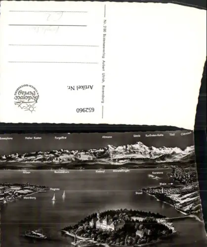 652960,Vogelschau Insel Mainau i. Bodensee m. Schweizer Alpen Schiff Dampfer