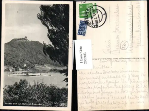 ,Mehlem Blick auf Rhein u. Drachenfels Dampfer Schiff