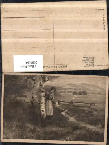 ,Künstler AK W. Köflacher Sommerlust Frau m. Kleid Landschaft Birke
