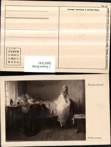 ,Künstler AK W. Hanneman Krankenbesuch Mädchen im Bett Frau weint Kind spielt Geige