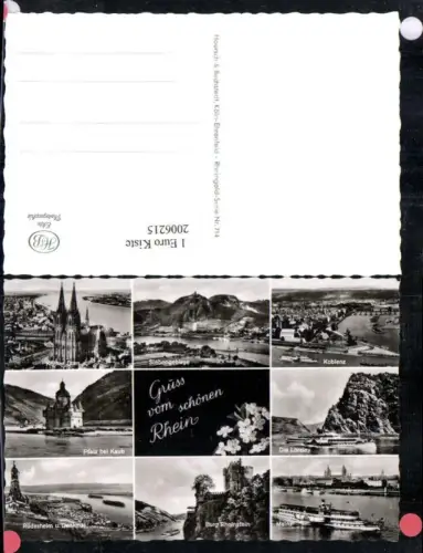 ,Gruß v. Rhein Kölner Dom Siebengebirge Pfalz b. Kaub Koblenz Loreley Mainz Mehrbildkarte