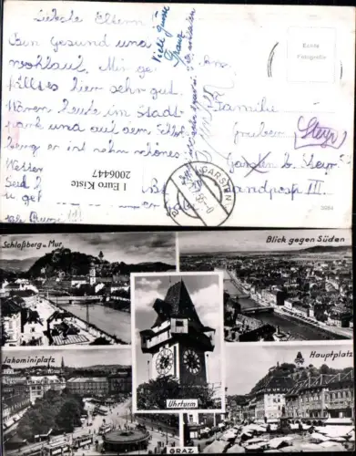 ,Graz Totale Schlossberg Uhrturm Jakominiplatz Hauptplatz Mehrbildkarte
