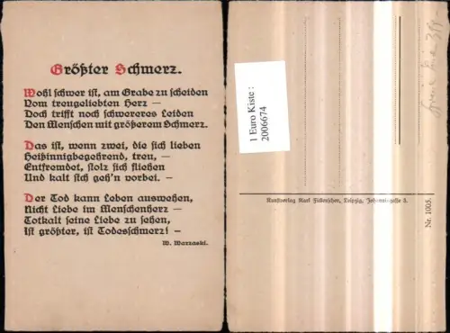 ,Gedicht Text Größter Schmerz von W. Warzaski