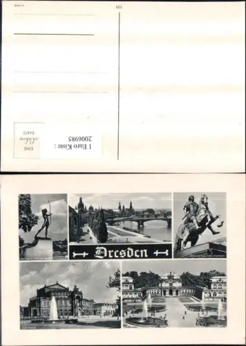 ,Dresden Teilansicht Zwinger Opernhaus Bogenschütze Statue Denkmal August des Starken Mehrbildkarte