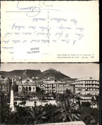 340509,Oran Place de Marechal-Foch le Theatre et la Colline de Santa-Cruz Blick zur Festung