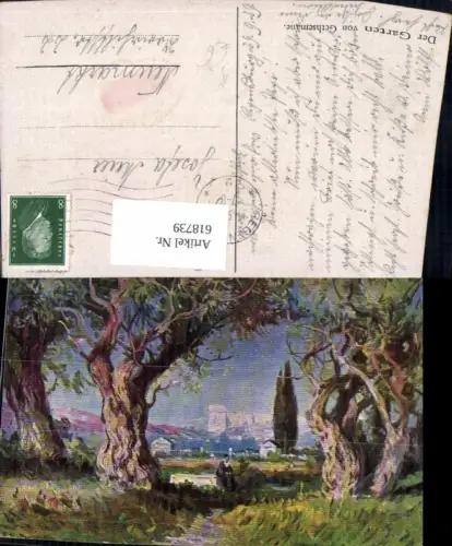 618739,Künstler Ak Der Garten v. Gethsemane Jerusalem Getsemani Israel