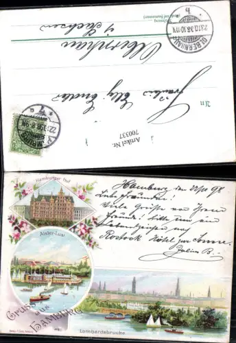 700337 Lithographie Hamburg Alster Lust Hamburger Hof Lombardsbrücke gel Olbernhau