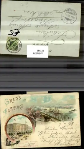 187049,Litho AK Gruß aus Hamburg Der Hafen Schiffe Hotel z. Kaiserhof Mehrbildkarte