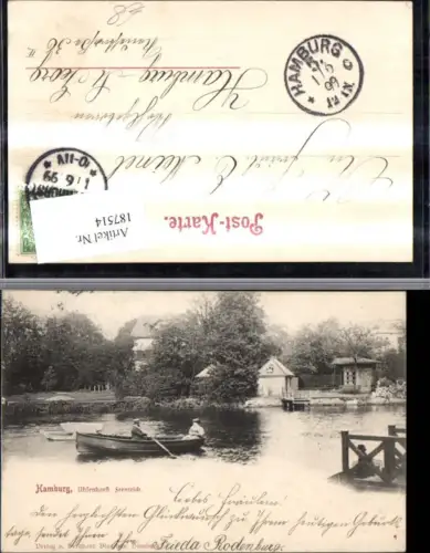 187514,Hamburg Uhlenhorst Feenteich m. Ruderboot Boot