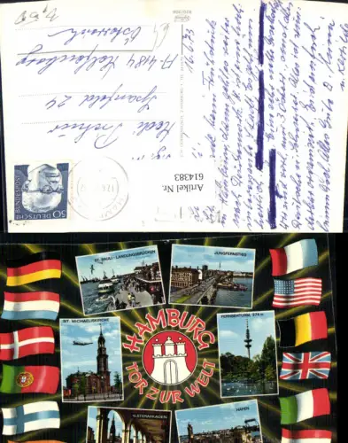 614383,Mehrbild Ak Hamburg Tor zu Welt Jungfernstieg Fernsehturm Hafen Alsterarkaden Fahnen