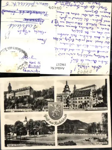 196217,Gruß aus Rudolstadt Schloss Heidecksburg m. HO-Cafe Rathaus Saale m. Wehr Anger Mehrbildkarte
