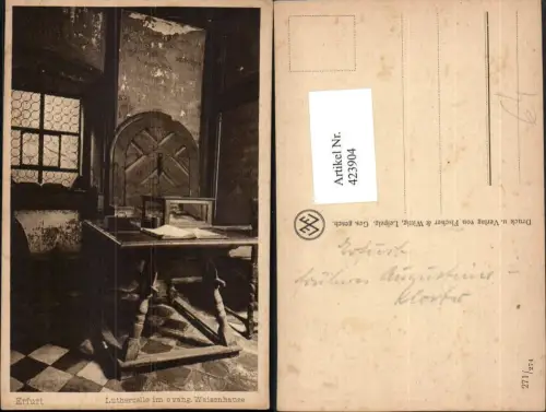 423904,Erfurt Evangelisches Waisenhaus Lutherzelle Innenansicht