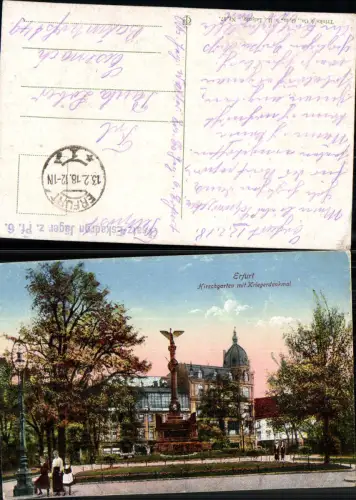 702229 Erfurt Hirschgarten Kriegerdenkmal Feldpost Ersatz Eskadron Jäger z. Pf. 6