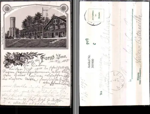 305900,Litho 1895 Gruß vom Forst b. Jena Restaurant Aussichtsturm