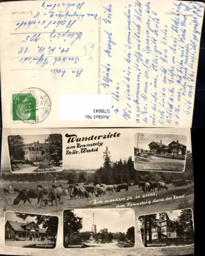 578841,Mehrbild Ak Rennsteig v. Eisenach n. Blankenstein Hohe Sonne Dreiherrnstein Heuberghaus Kühe Rinder