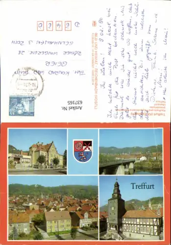 637165,Mehrbild Ak Treffurt Eisenach Kaufhalle Werrabrücke Rathaus