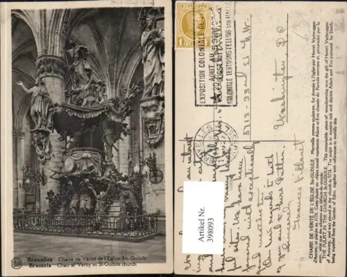 398093,Belgium Bruxelles Brüssel Chaire de Verite de l'Eglise Ste-Gudule Kirche Kanzel