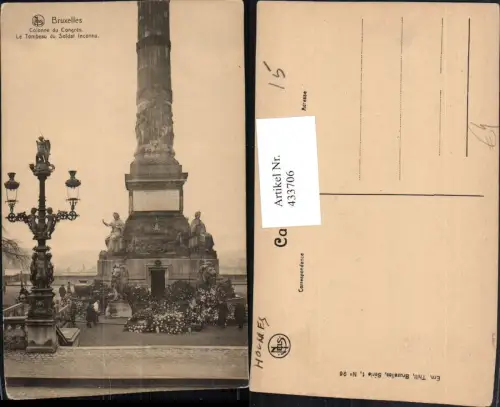 433706,Belgium Bruxelles Brüssel Colonne du Congres Tombeau du Soldat Inconnu Grabmal