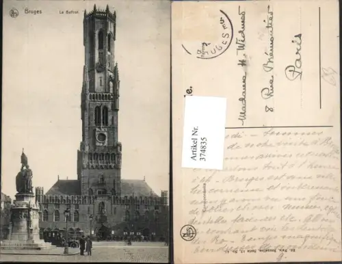 374835,Belgium Bruges Brügge Le Beffroi Glockenturm Turm Denkmal