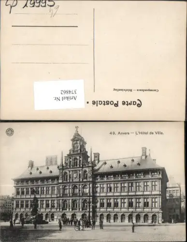 374862,Belgium Anvers Antwerpen L'Hotel de Ville Rathaus