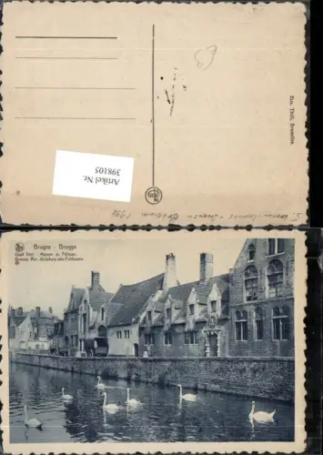 398105,Belgium Bruges Brügge Quai Vert Maison du Pelican Schwäne