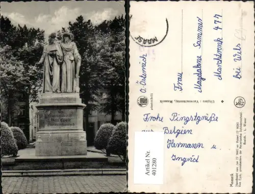 401280,Belgium Maaseik Standbeeld van Jan en Hubert Denkmal Statue