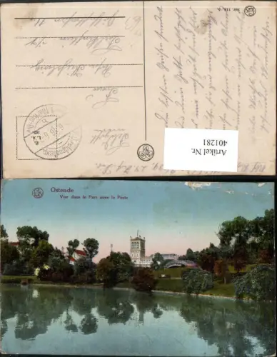 401281,Belgium Ostende Vue dans le Parc avec la Poste Park Feldpost 1. Marine-Division