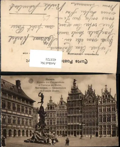 433721,Belgium Anvers Antwerpen Maisons des Corporations et Fontaine du Brabo Brunnen