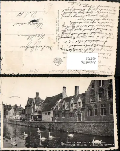 433727,Belgium Bruges Brügge Quai Vert Maison du Pelican Häuser Schwäne