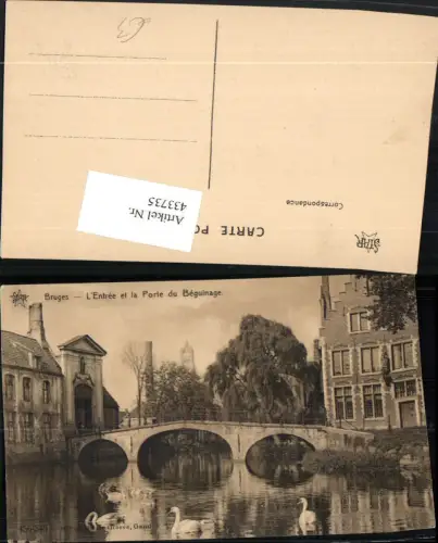 433735,Belgium Bruges Brügge L'Entree et la Porte du Beguinage Brücke Schwäne