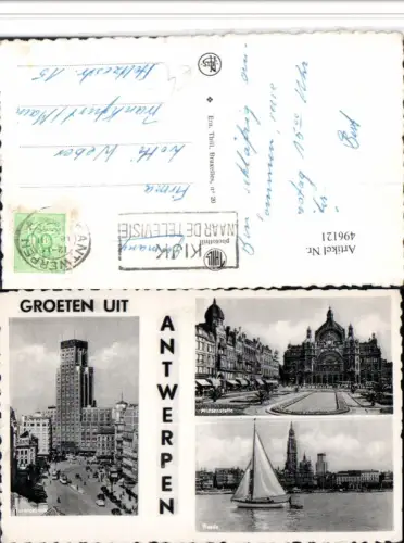496121,Belgium Antwerpen Anvers Middenstatie Reede Segelboot Mehrbildkarte