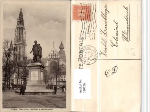 510126,Belgium Anvers Antwerpen Place Verte Cathedrale Kirche Statue Rubens