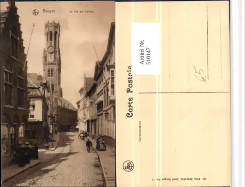 510147,Belgium Bruges Brügge La rue aux Laines Straßenansicht Turm