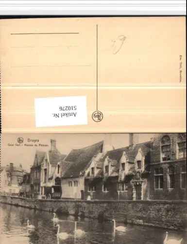 510276,Belgium Bruges Brügge Quai Vert Maison du Pelican Häuser Schwäne