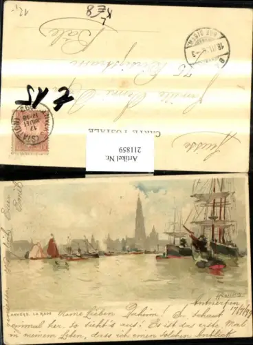 211859,Künstler Litho AK Hlassiers Anvers La Rade Segelschiffe Boote