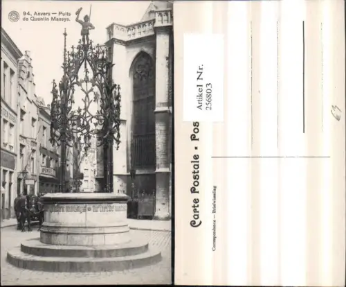256803,Anvers Antwerpen Puits de Quentin Massys Brunnen Pferdekutsche Kirche