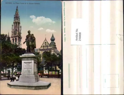 256808,Anvers Antwerpen La Place Verte et la Statue Rubens Kirche Turm Denkmal