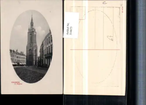 314673,Tournai Le Beffroi Straßenansicht Turm Präge Passepartout