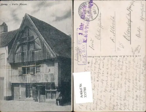 335780,Ypres Ypern Vieille Maison Hausansicht Feldpost 3. fahr. Batterie Infanterie Division 23euro5