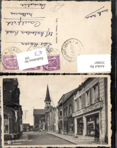 335807,St. Amands aan Schelde Kerkstraat Straßenansicht Kirche Geschäft