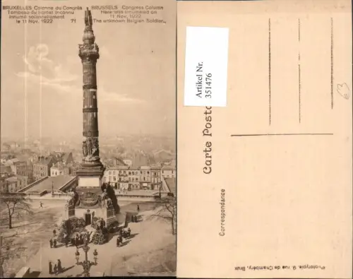 351476,Bruxelles Brüssel Colonne du Congres Tombeau de Soldat Inconnu Säule