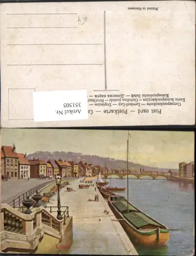 351505,Künstler AK Liege Teilansicht Anlegestelle Boote Brücke