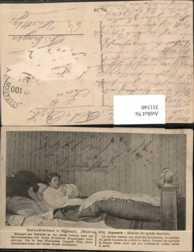 351540,Signeulx Maison du garde barriere Bahnwärterhaus Frau m. Baby Bett