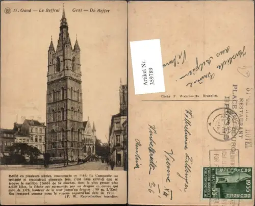 359789,Belgium Gand Gent Le Beffroi Glockenturm Turm