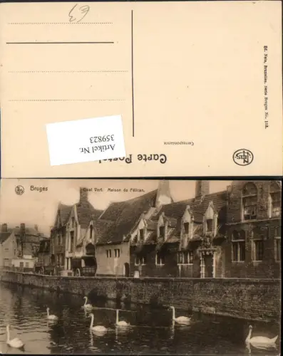 359823,Belgium Bruges Brügge Quai Vert Maison du Pelican Schwäne