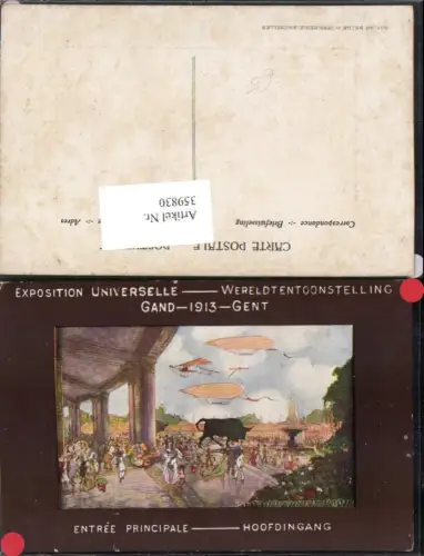 359830,Künstler AK Belgium Gent Gand Expoistion Universelle 1913 Entree Eingang Luftschiffe