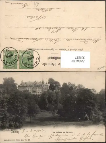 359837,Belgium Chimay Le chateau vu du parc Schloss
