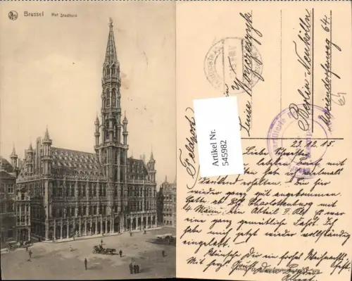 545982,Belgium Brüssel Bruxelles stadhuis Feldpost Res. Artillerie Reg. 3