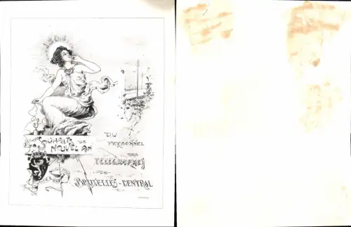 611671,Riesen-AK Brüssel Bruxelles Jugendstil Telegraphenstation Postwesen